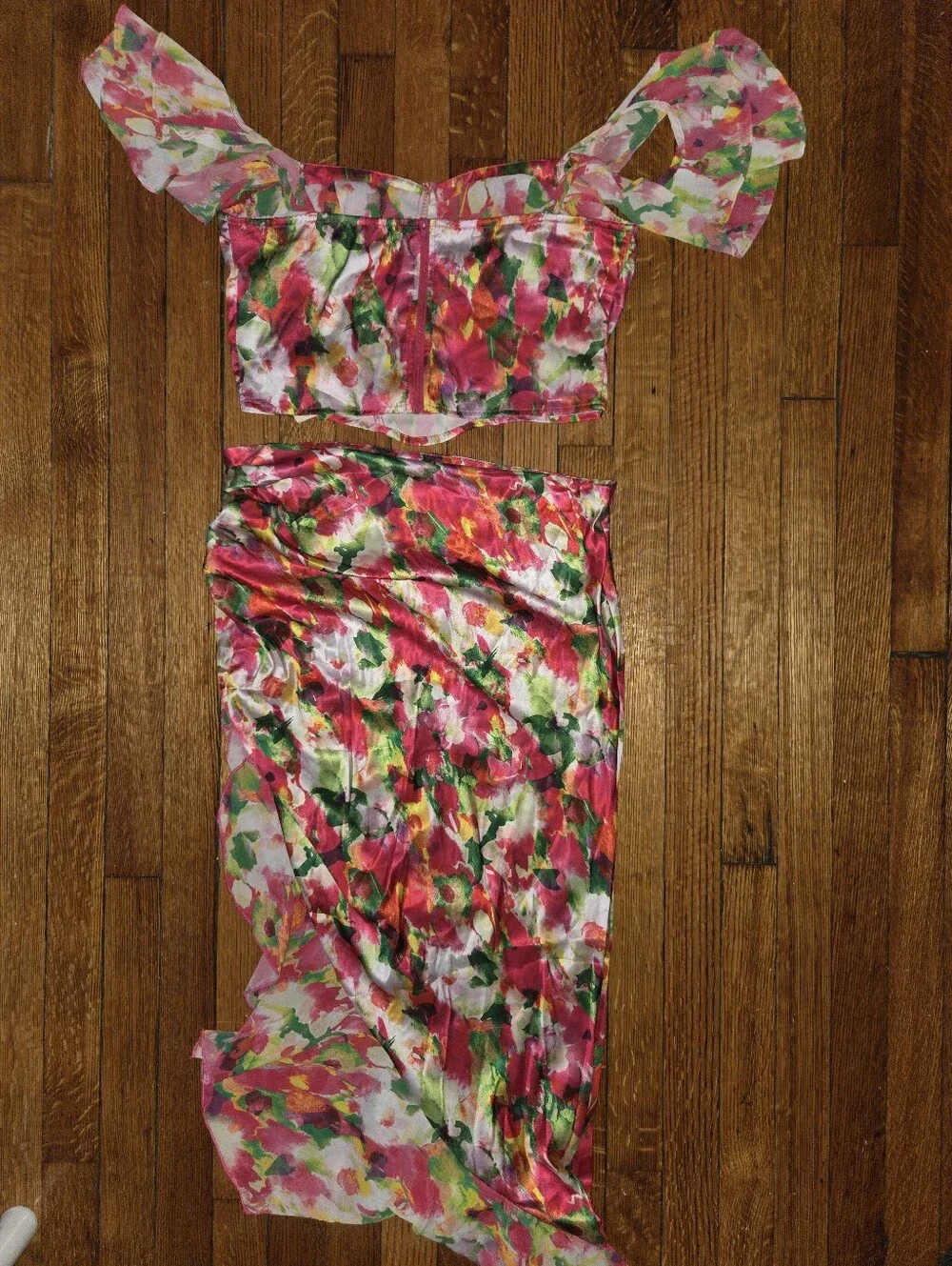 SHEIN Pink Floral Two-Piece Crop Top & Skirt Set